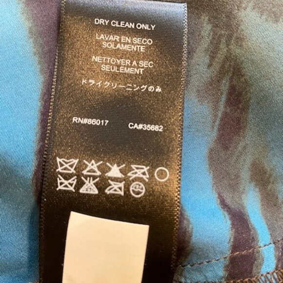 Bebe 100% Silk Cold Shoulder Blouse Animal Print Brown/Blue Size M - Picture 16 of 16